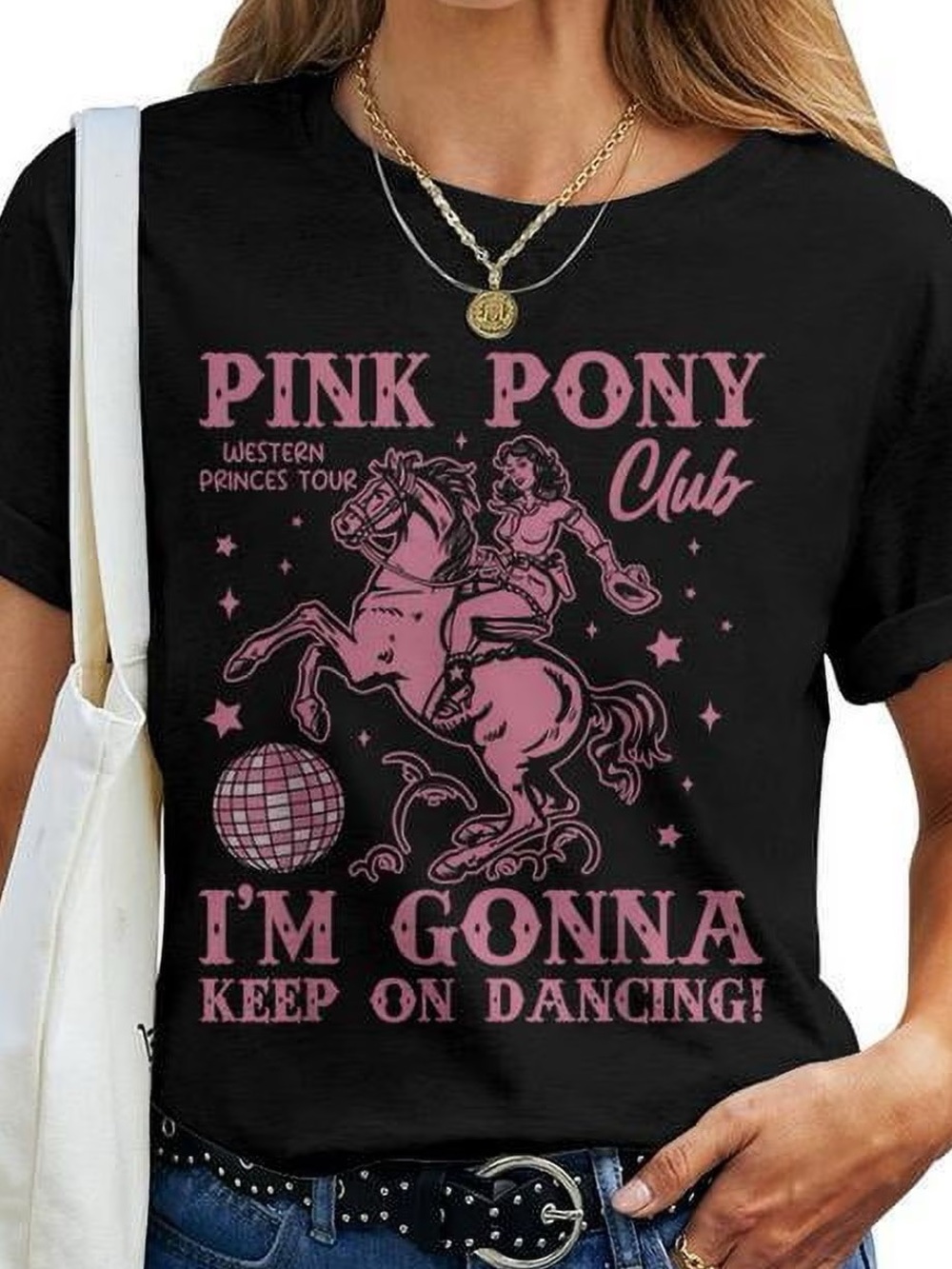 Pink Pony Club Graphic Tee - Black with Pink Print